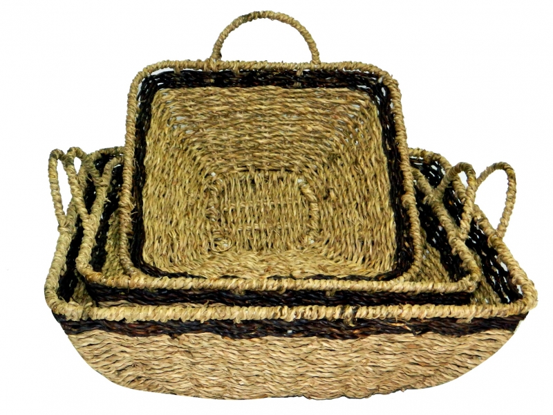 Exquisite Hand-Woven Seagrass Bowl Set with Handles - Sustainable Home Decor